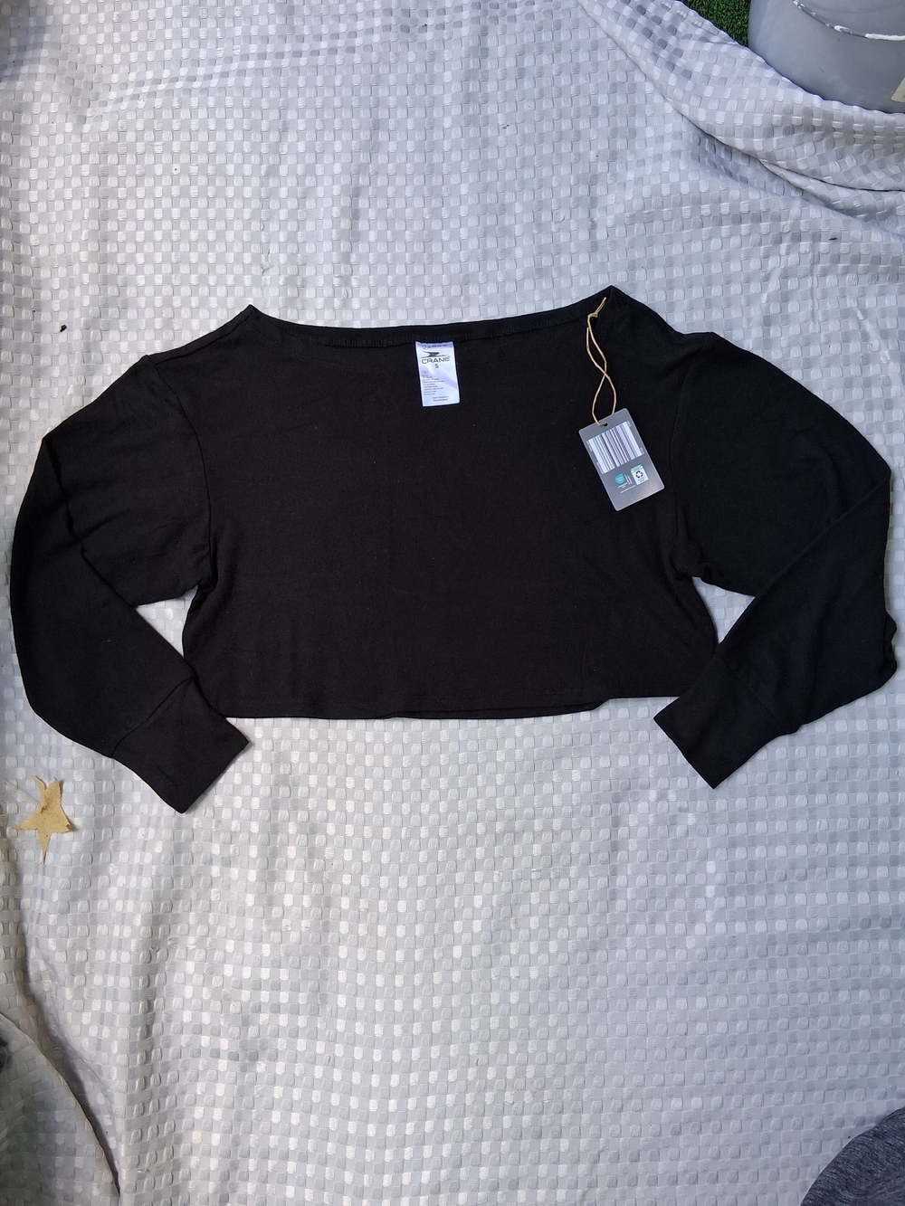 CRANE Women's Black Cropped Boatneck Top Size S NWT.